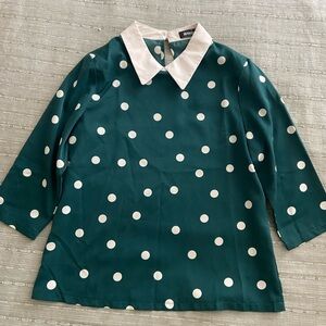 Allegra K Green Polka Dot Blouse with White Collar